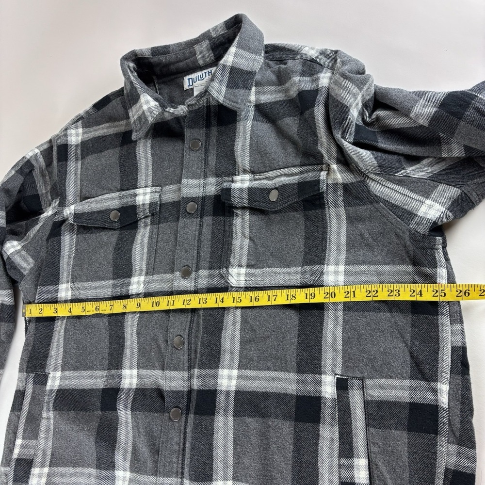 Duluth Trading Flannel Shirt Mens XL Blue Plaid‎ Fleece Lined Snap Shacket Heavy - Picture 6 of 9